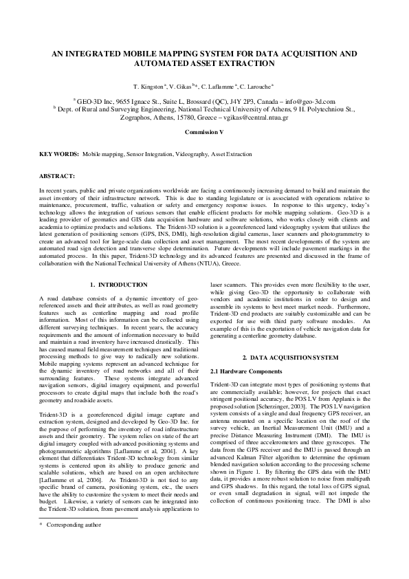 (PDF) An Integrated Mobile Mapping System for Data Acquisition and ...
