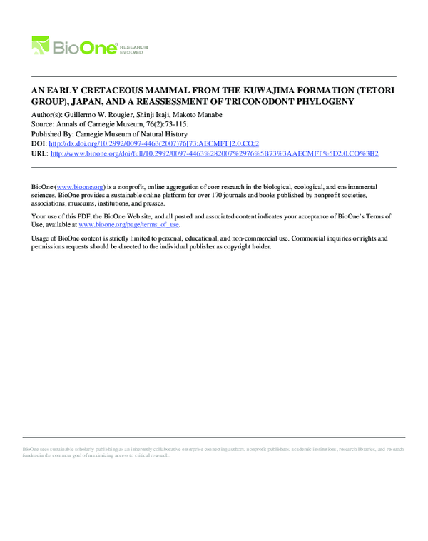 (PDF) An Early Cretaceous Mammal from the Kuwajima Formation (Tetori