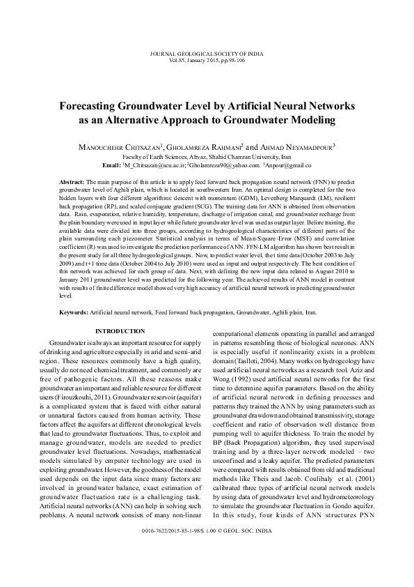 (PDF) Forecasting groundwater level by artificial neural networks as an ...