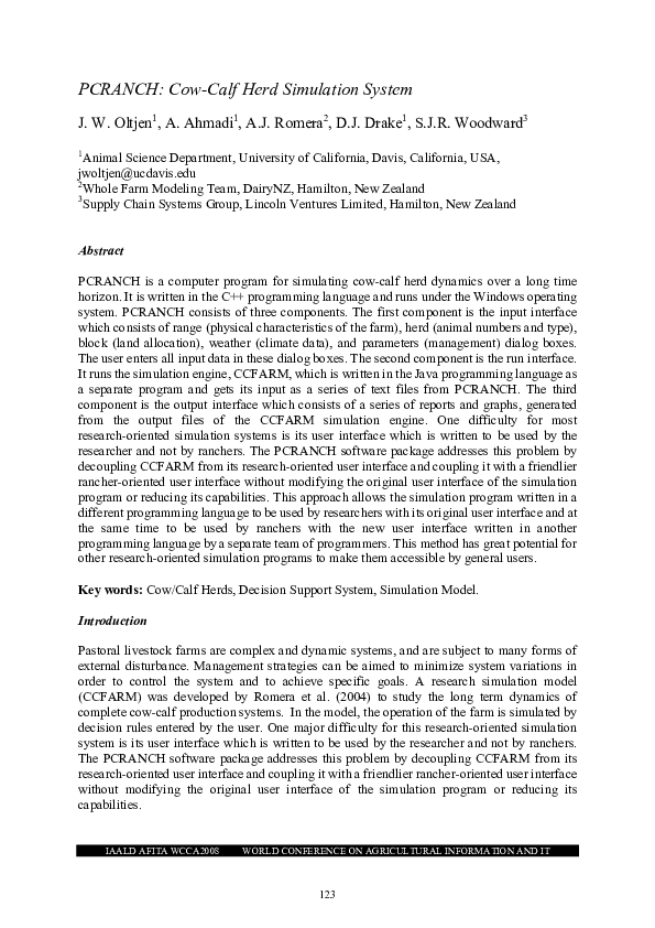 (PDF) PCRANCH: Cow-Calf Herd Simulation System