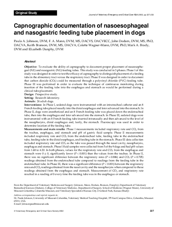 (PDF) Capnographic documentation of nasoesophageal and nasogastric