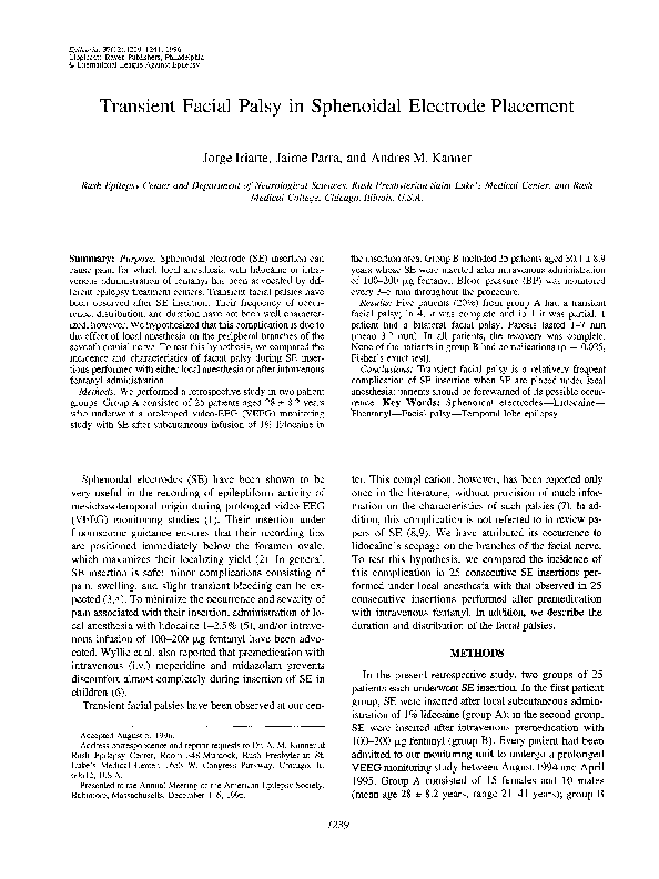 (PDF) Transient Facial Palsy in Sphenoidal Electrode Placement Jaime