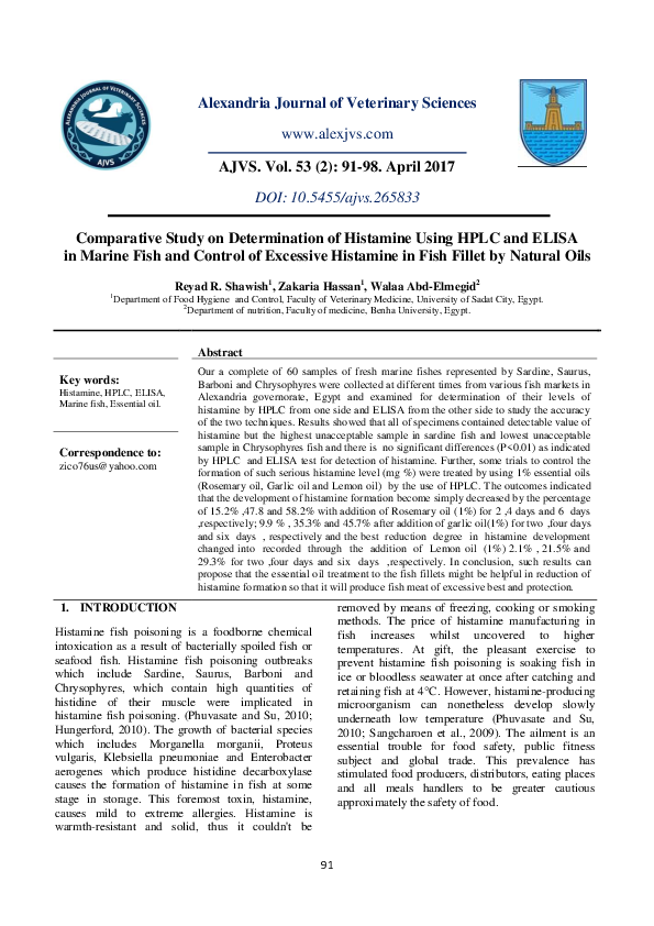 (PDF) Comparative Study on Determination of Histamine Using HPLC and ...