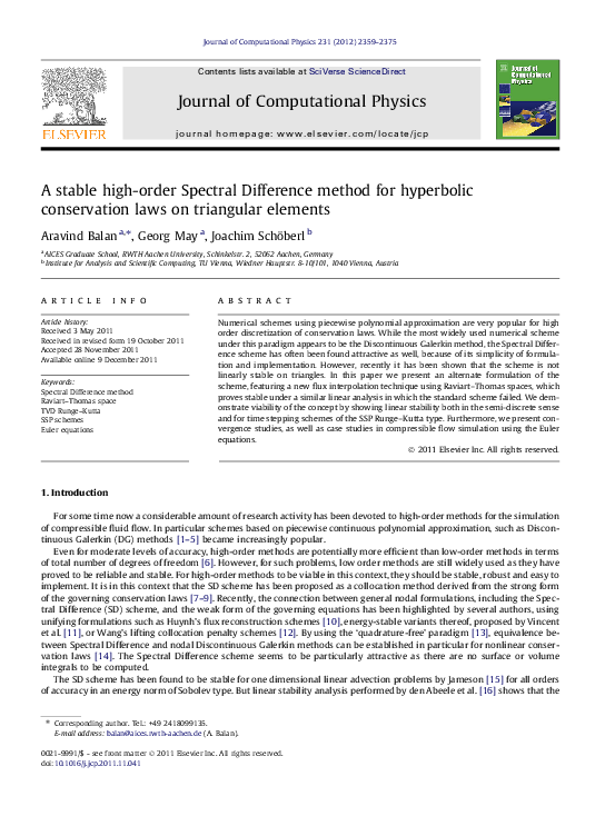 (PDF) A stable high-order Spectral Difference method for hyperbolic ...