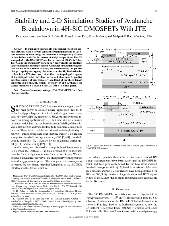 (PDF) Stability and 2-D Simulation Studies of Avalanche Breakdown in 4H ...