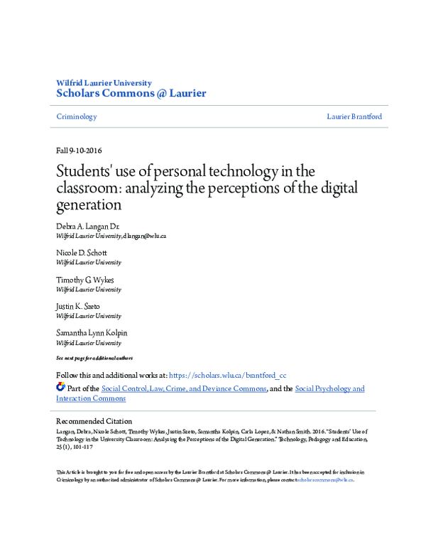 (PDF) Students’ use of personal technologies in the university ...