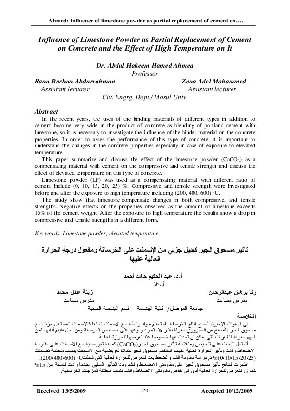 (PDF) Influence of Limestone Powder as Partial Replacement of Cement on ...
