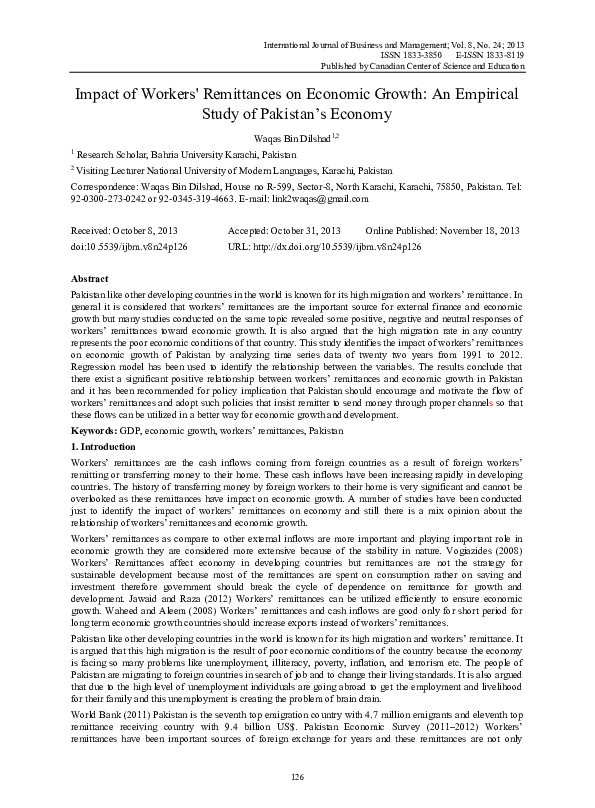 (PDF) Impact of Workers' Remittances on Economic Growth: An Empirical ...