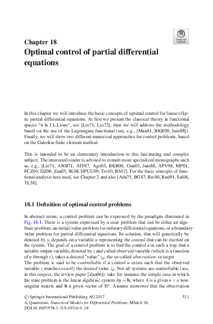 (PDF) Optimal Control of Partial Differential Equations