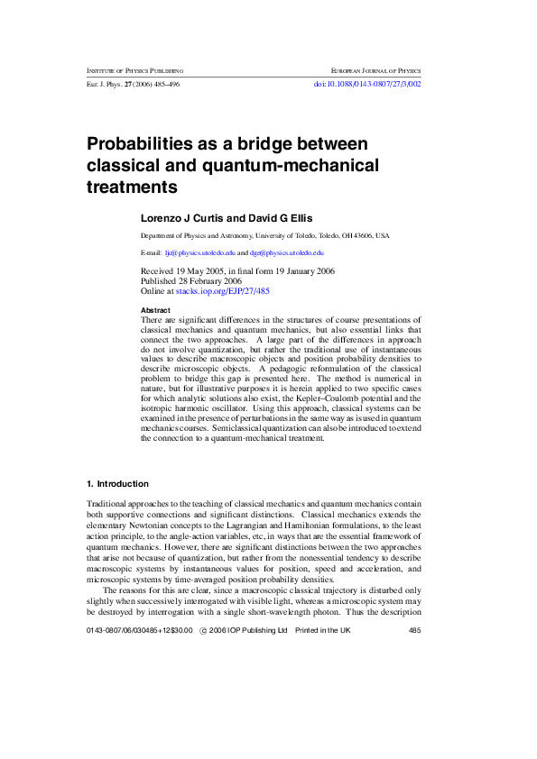 (PDF) Probabilities as a bridge between classical and quantum ...