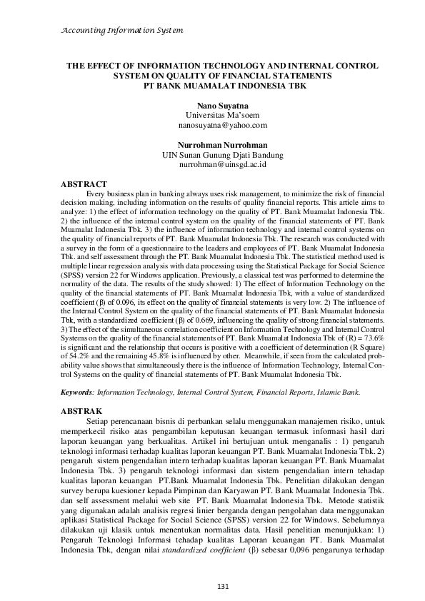 (PDF) The Effect of Information Technology and Internal Control System ...