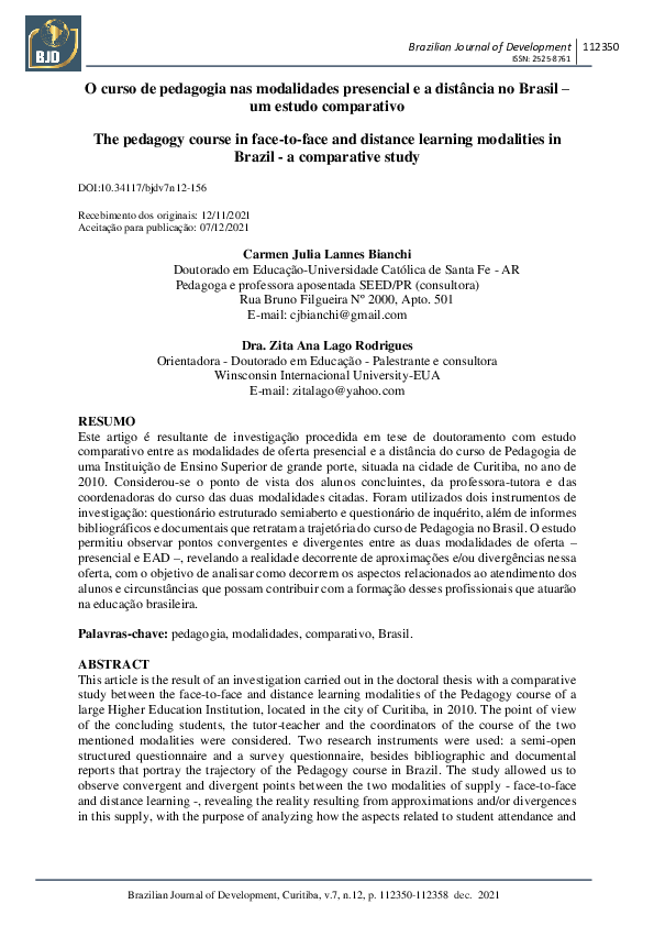 (PDF) O curso de pedagogia nas modalidades presencial e a distância no ...