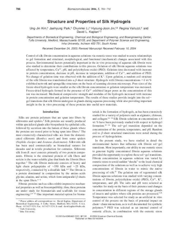 (PDF) Structure and Properties of Silk Hydrogels