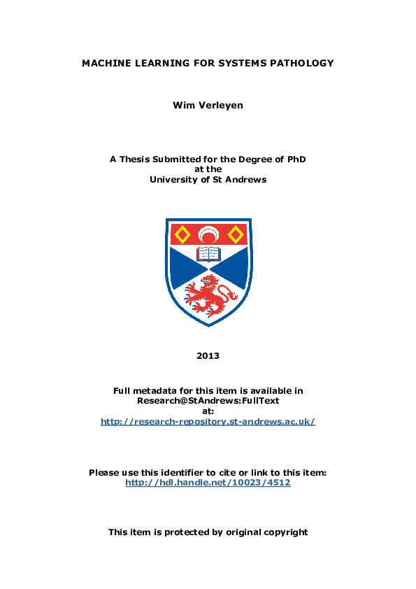 Pdf Machine Learning For Systems Pathology By