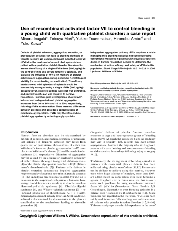 (PDF) Use of recombinant activated factor VII to control bleeding in a ...