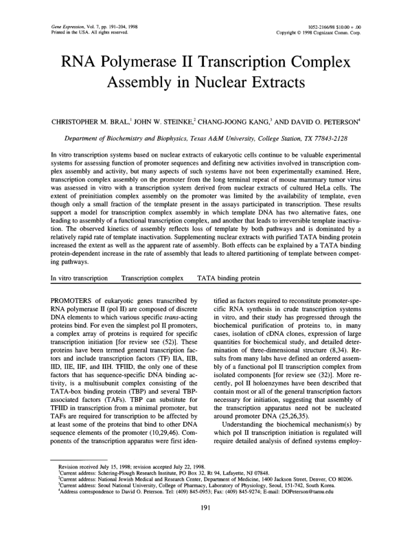 (PDF) RNA polymerase II transcription complex assembly in nuclear extracts