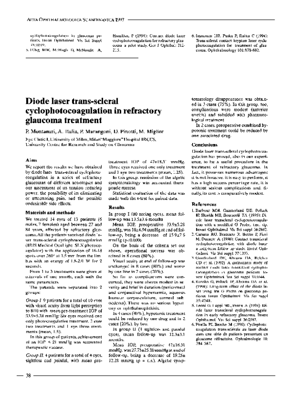 (PDF) Diode laser transscleral cyclophotocoagulation in refractory