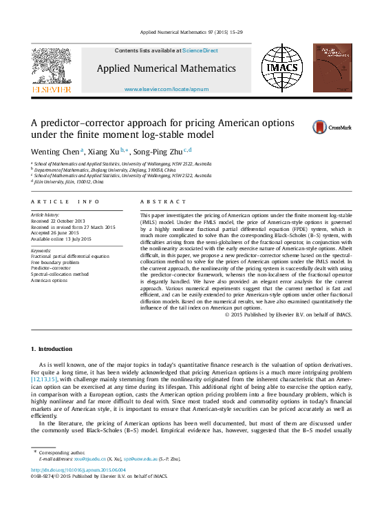 (PDF) A predictor–corrector approach for pricing American options under ...