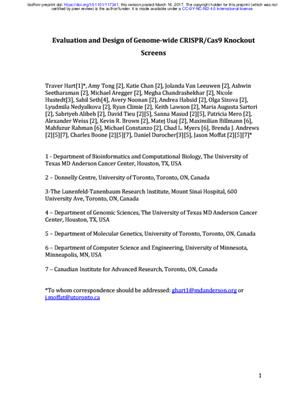 (PDF) Evaluation and Design of Genome-wide CRISPR/Cas9 Knockout Screens