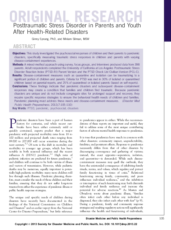 (PDF) Posttraumatic stress disorder in parents and youth after health ...