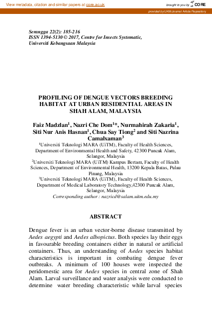 (PDF) Profiling of Dengue Vectors Breeding Habitat at Urban Residential ...