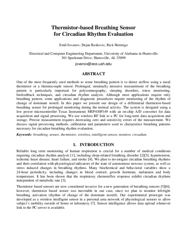 (PDF) Thermistor-based breathing sensor for circadian rhythm evaluation