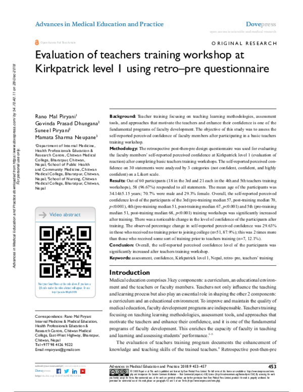 (PDF) Evaluation of teachers training workshop at Kirkpatrick level 1 ...