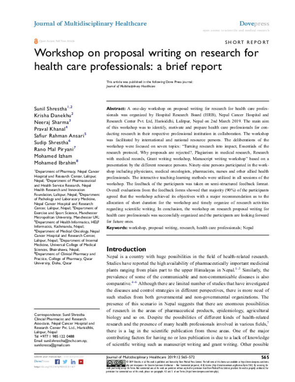 (PDF) Workshop on proposal writing on research for health care ...
