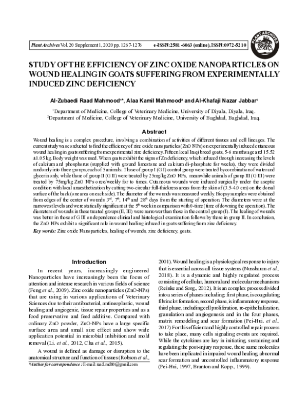 (PDF) Study of the Efficiency of Zinc Oxide Nanoparticles on Wound ...