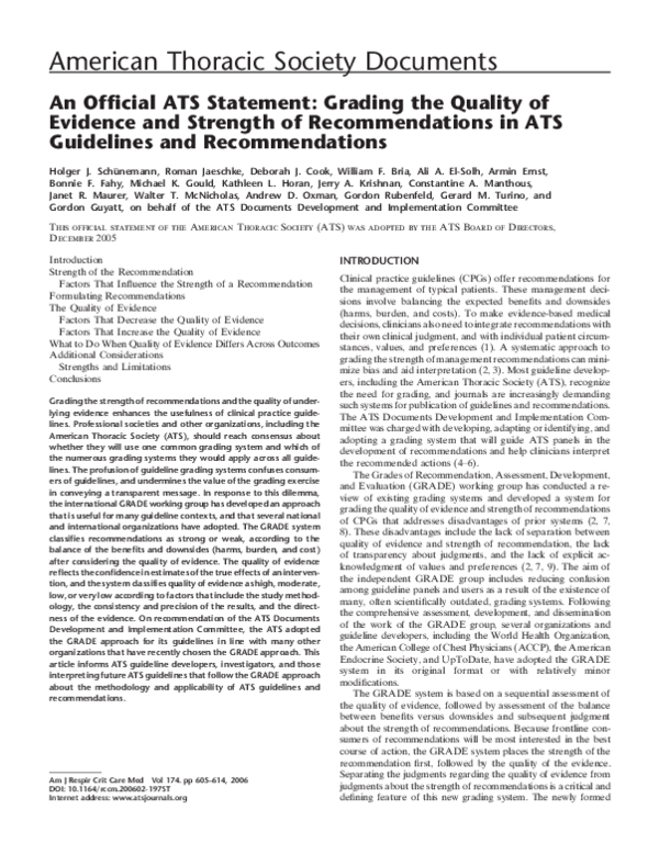 (PDF) An Official ATS Statement: Grading the Quality of Evidence and ...