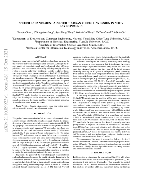 (PDF) Speech Enhancement-assisted Stargan Voice Conversion in Noisy ...