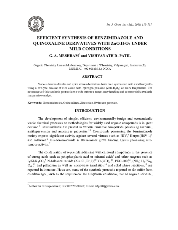(PDF) Efficient Synthesis of Benzimidazole and Quinoxaline Derivatives ...
