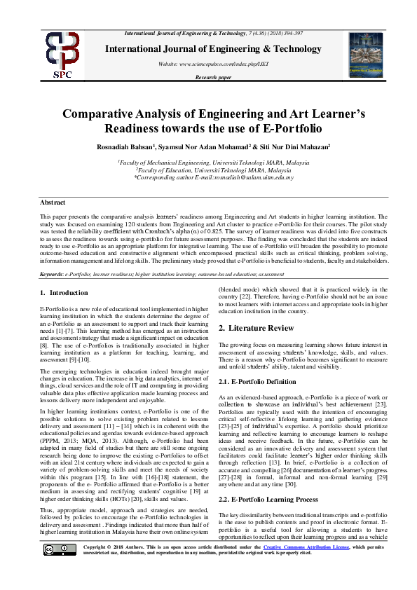 (PDF) Comparative Analysis of Engineering and Art Learner’s Readiness ...