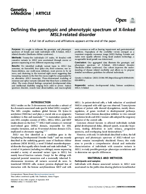 (PDF) Defining the genotypic and phenotypic spectrum of X-linked MSL3 ...