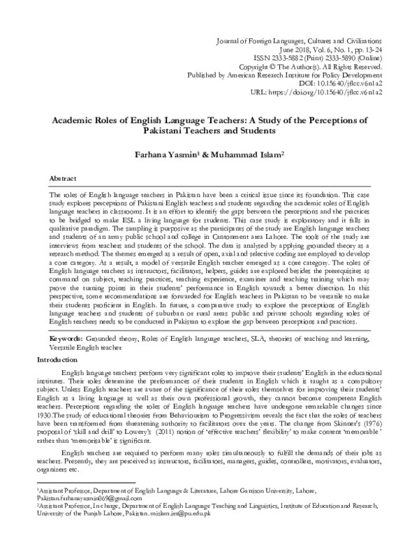 (PDF) Academic Roles of English Language Teachers: A Study of the ...