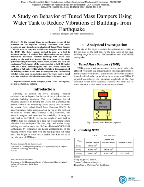 (PDF) A Study on Behavior of Tuned Mass Dampers Using Water Tank to ...