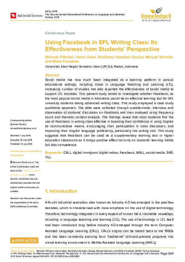 (PDF) Using Facebook in EFL Writing Class: Its Effectiveness from ...