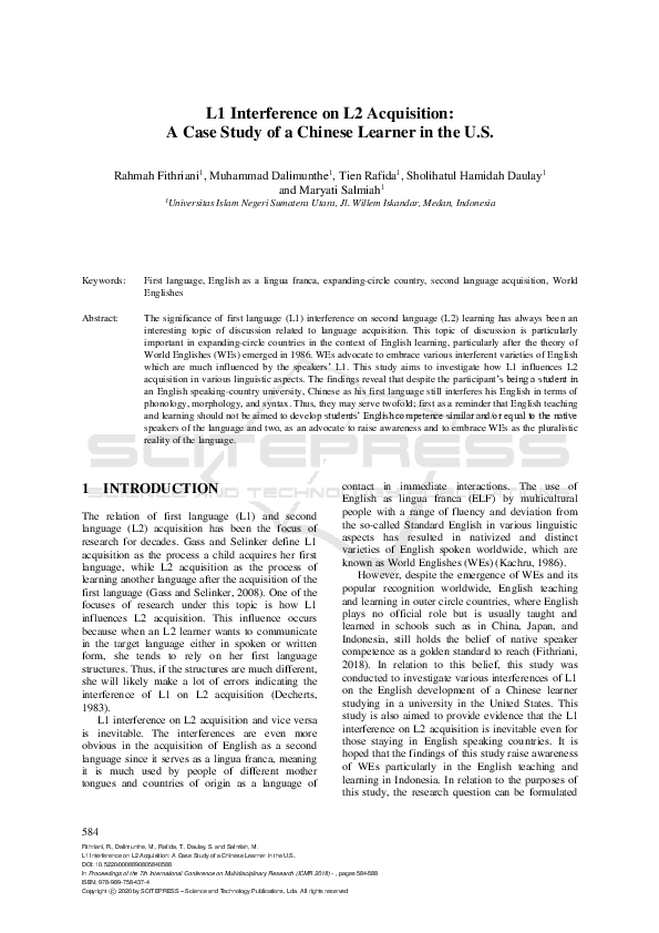 (PDF) L1 Interference on L2 Acquisition: A Case Study of a Chinese ...