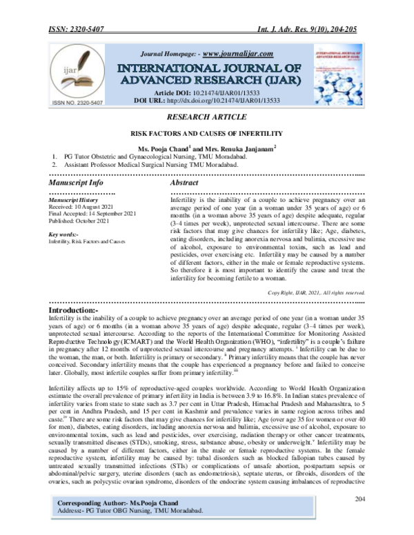 (PDF) Risk Factors and Causes of Infertility