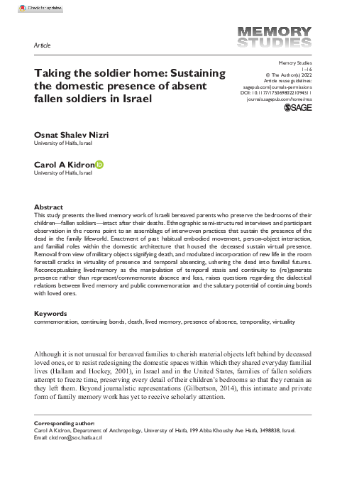 (PDF) Taking the soldier home: Sustaining the domestic presence of ...
