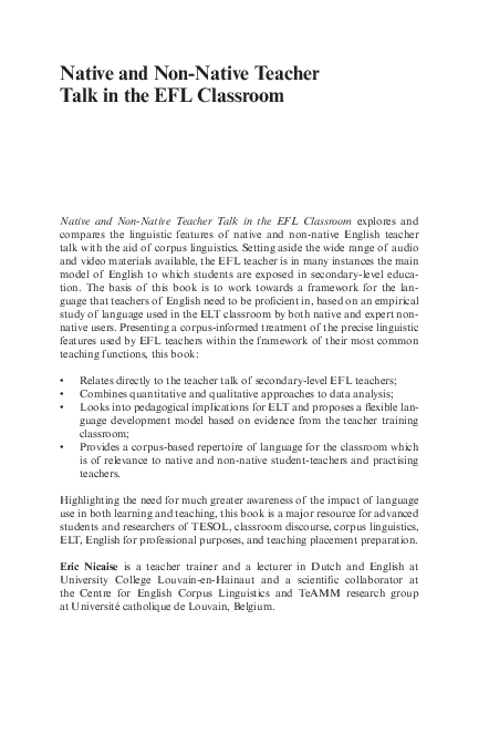 (PDF) Native and Non-Native Teacher Talk in the EFL Classroom