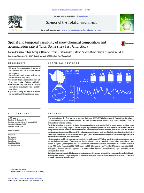 (PDF) Spatial and temporal variability of snow chemical composition and ...