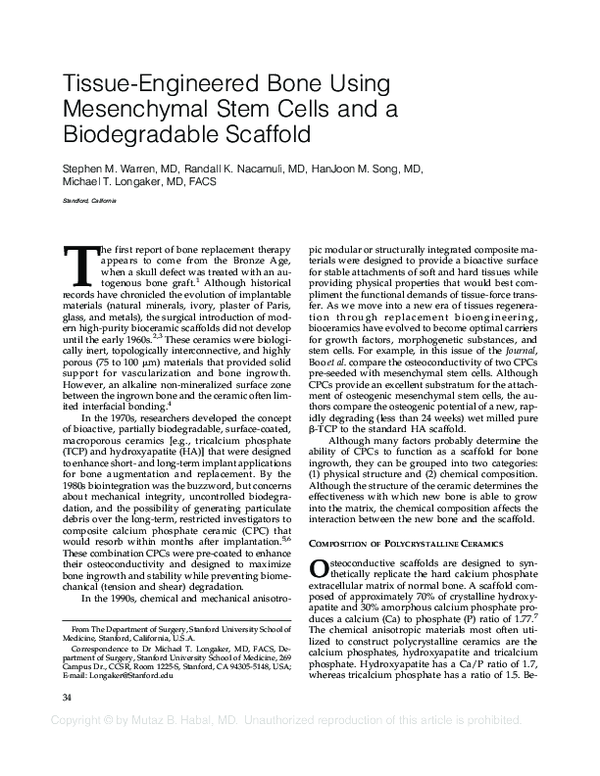 (PDF) Tissue-Engineered Bone Using Mesenchymal Stem Cells and a ...
