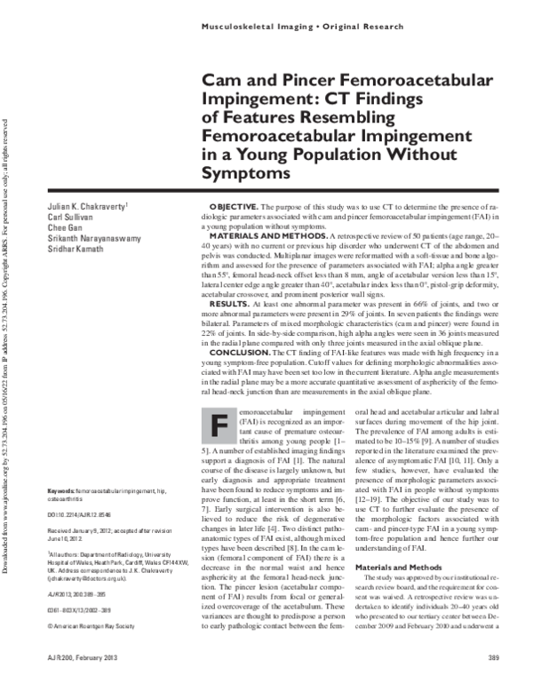(PDF) Cam and Pincer Femoroacetabular Impingement CT Findings of