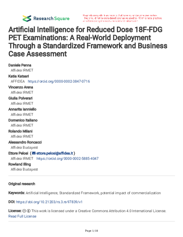 (PDF) Artificial Intelligence for Reduced Dose 18F-FDG PET Examinations ...