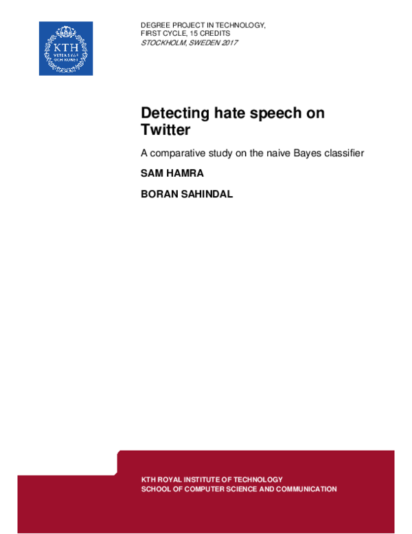 (PDF) Detecting hate speech on Twitter A comparative study on the naive ...