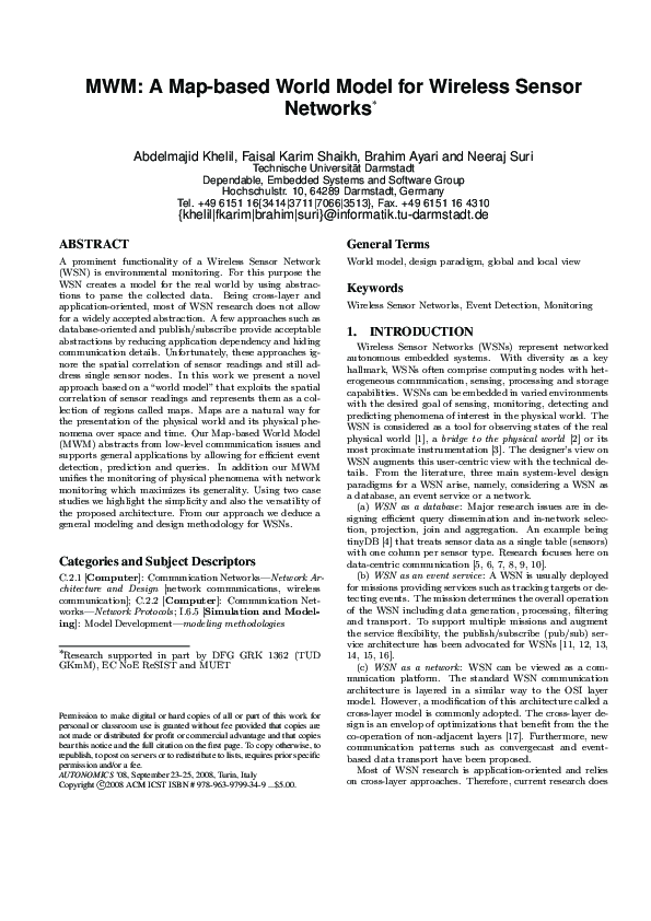 (PDF) MWM: A Map-based World Model for Wireless Sensor Networks