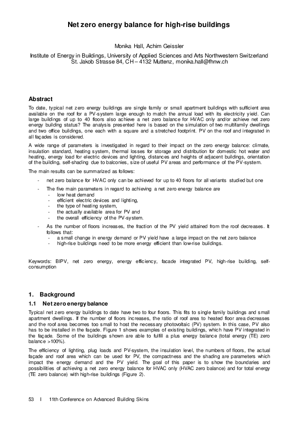 (PDF) Net zero energy balance for highrise buildings Achim Geissler Academia.edu