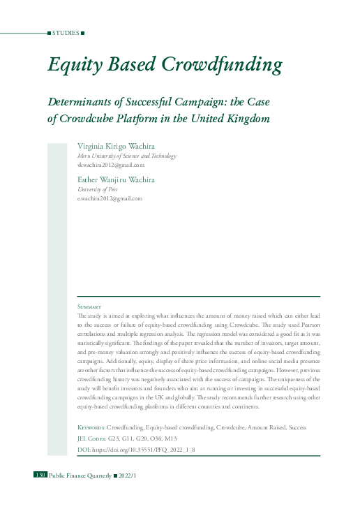 (PDF) Equity Based Crowdfunding : Determinants of Successful Campaign ...