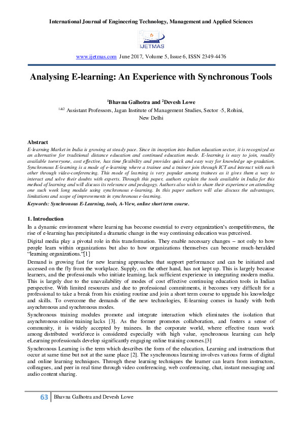 (PDF) Analysing E-learning: An Experience with Synchronous Tools